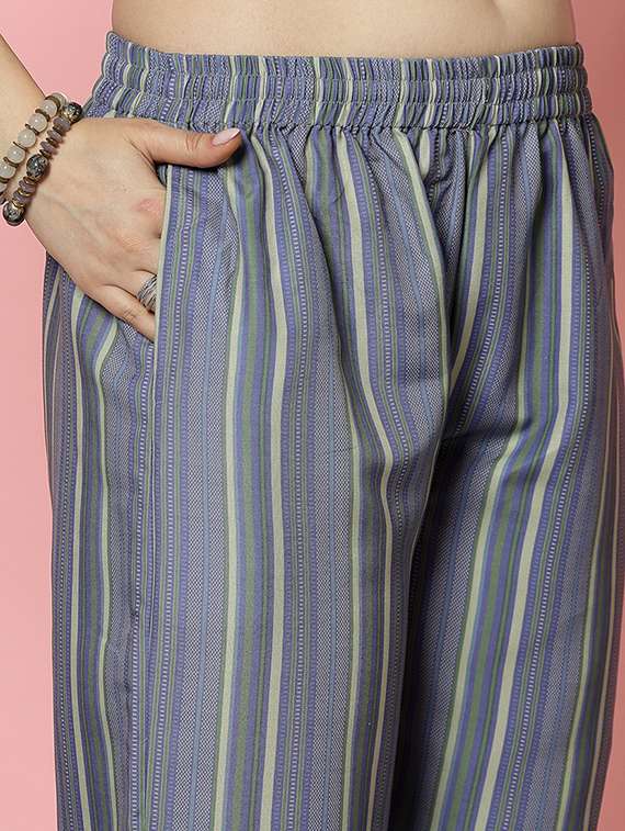 women blue rayon shirt and trouser co-ord set - 21496593 -  Standard Image - 5