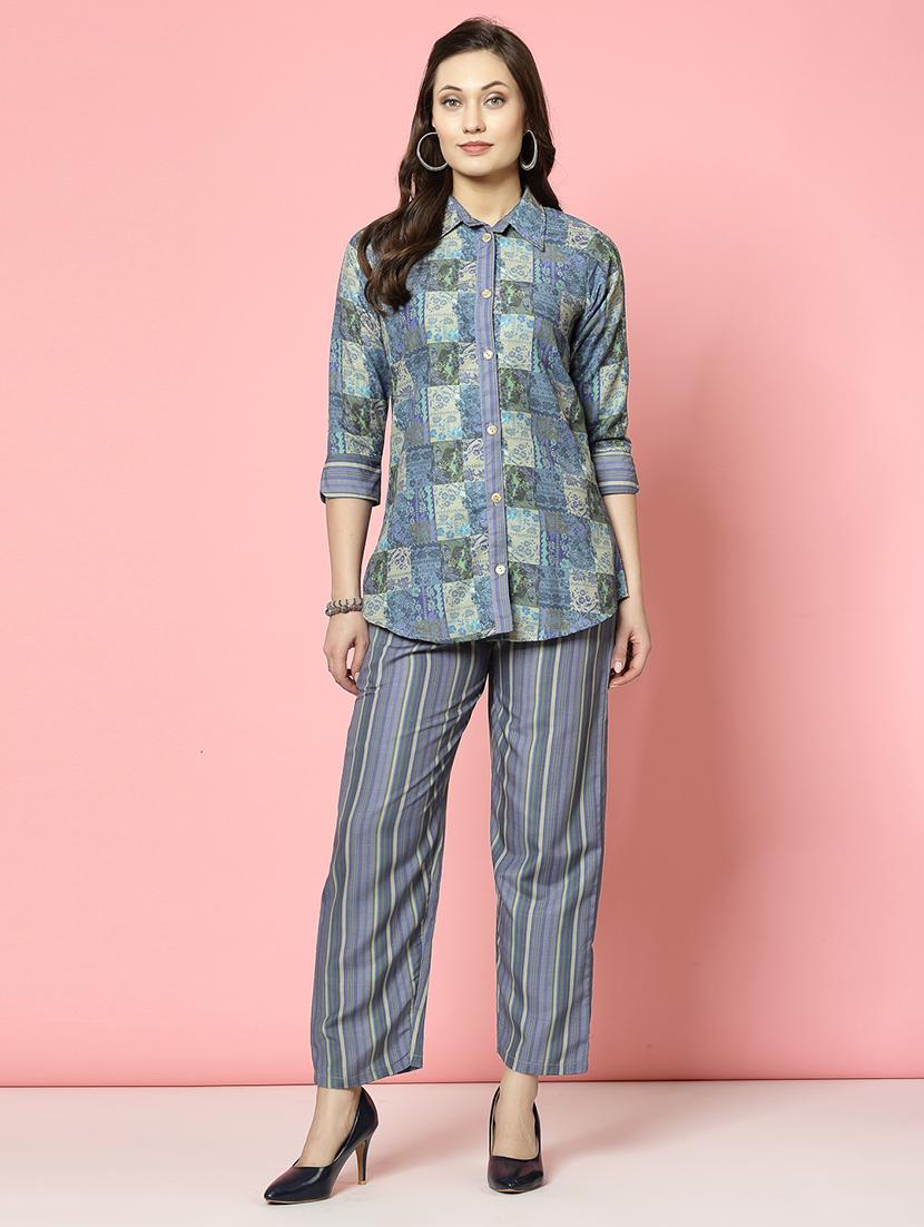 women blue rayon shirt and trouser co-ord set - 21496594 - Zoom Image - 0