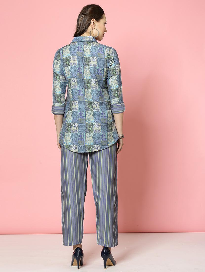 women blue rayon shirt and trouser co-ord set - 21496594 - Standard Image - 3