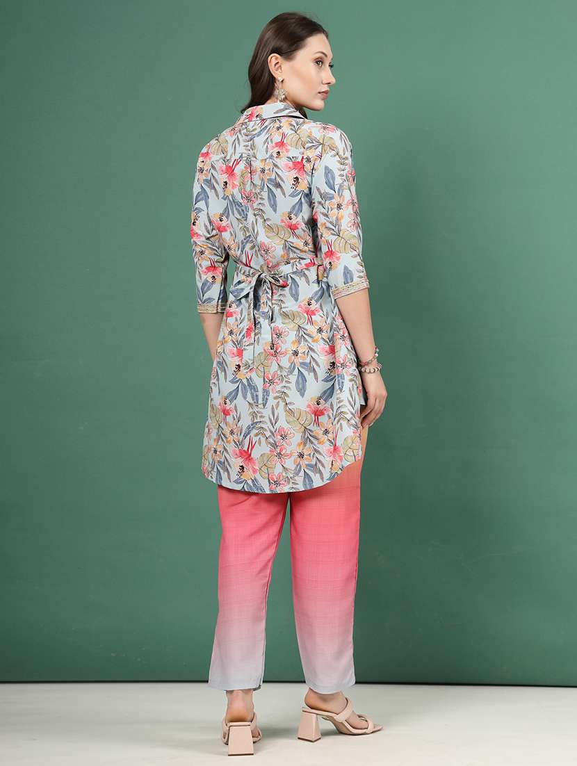 women light blue rayon shirt and trouser co-ord set - 21496598 -  Standard Image - 3