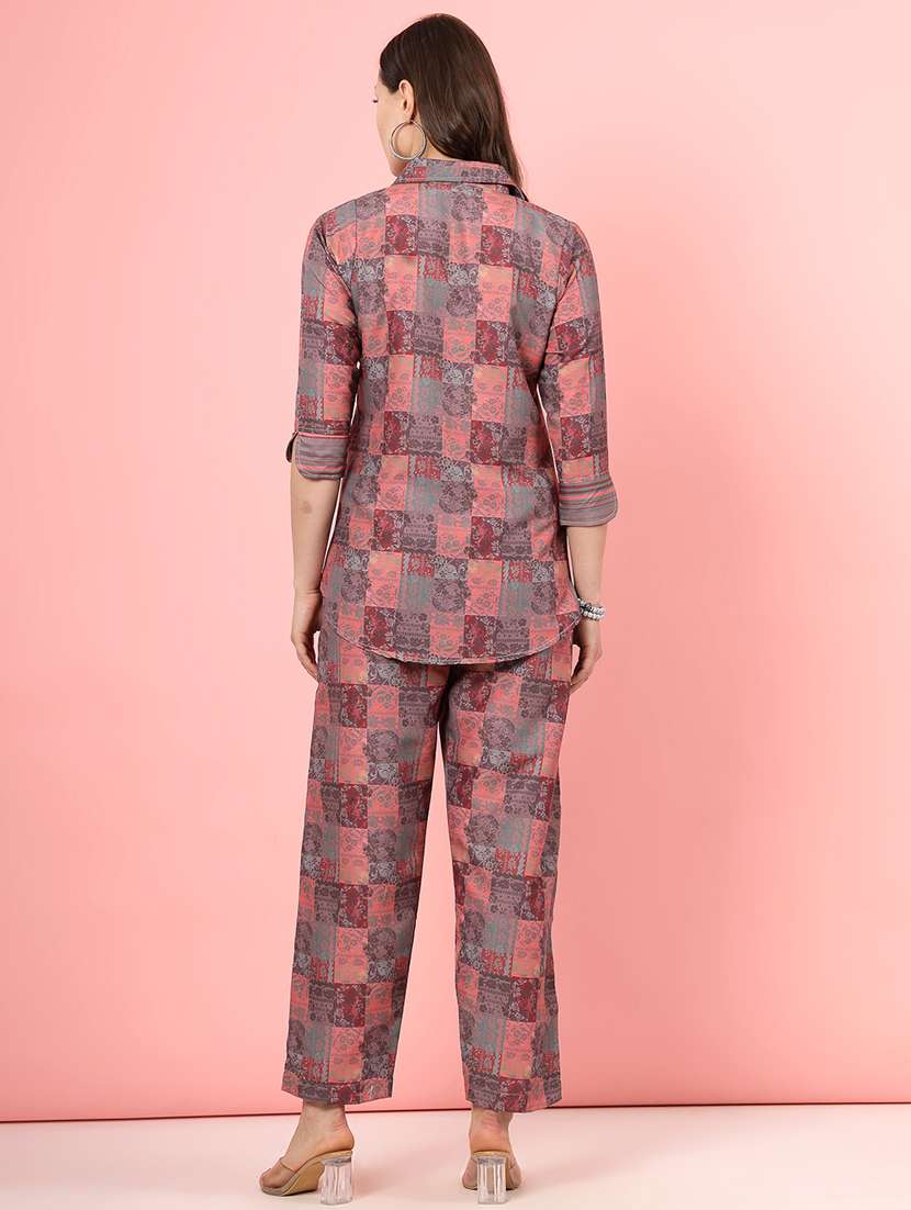 women peach rayon shirt and trouser co-ord set - 21496600 -  Standard Image - 3