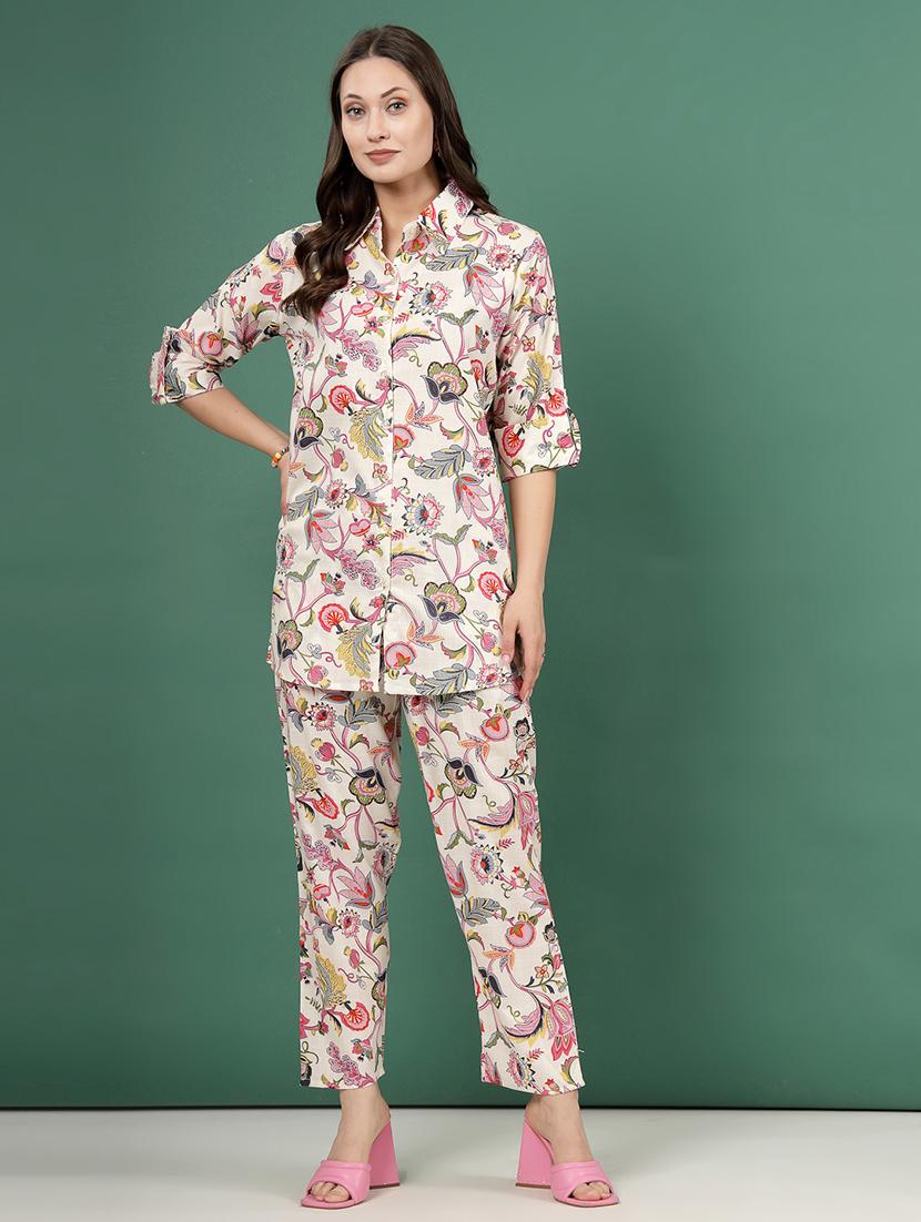 women white rayon shirt and trouser co-ord set - 21496606 -  Zoom Image - 0