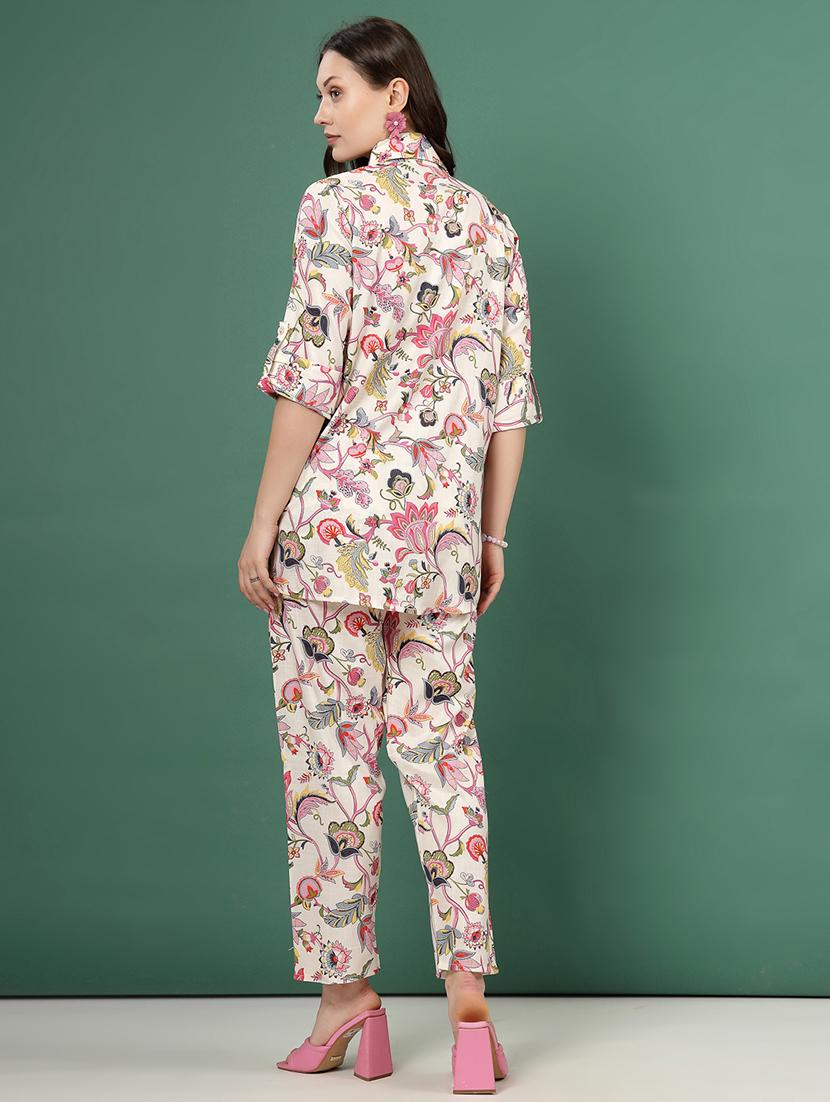 women white rayon shirt and trouser co-ord set - 21496606 - Standard Image - 3