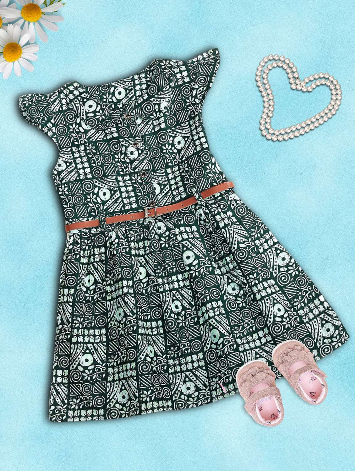 girls peter pan neck printed fit & flare dress - 21496708 - Zoom Image - 0
