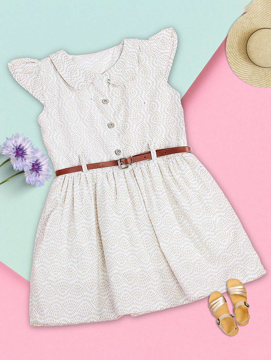 girls peter pan neck printed fit & flare dress - 21496709 - Zoom Image - 0