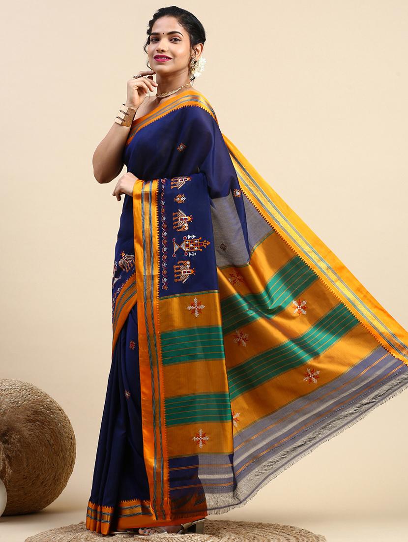 women contrast border embroidered saree with blouse - 21496723 - Zoom Image - 0