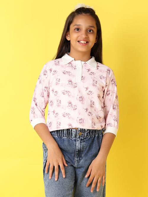 girls floral printed collared top - 21496759 - Standard Image - 0