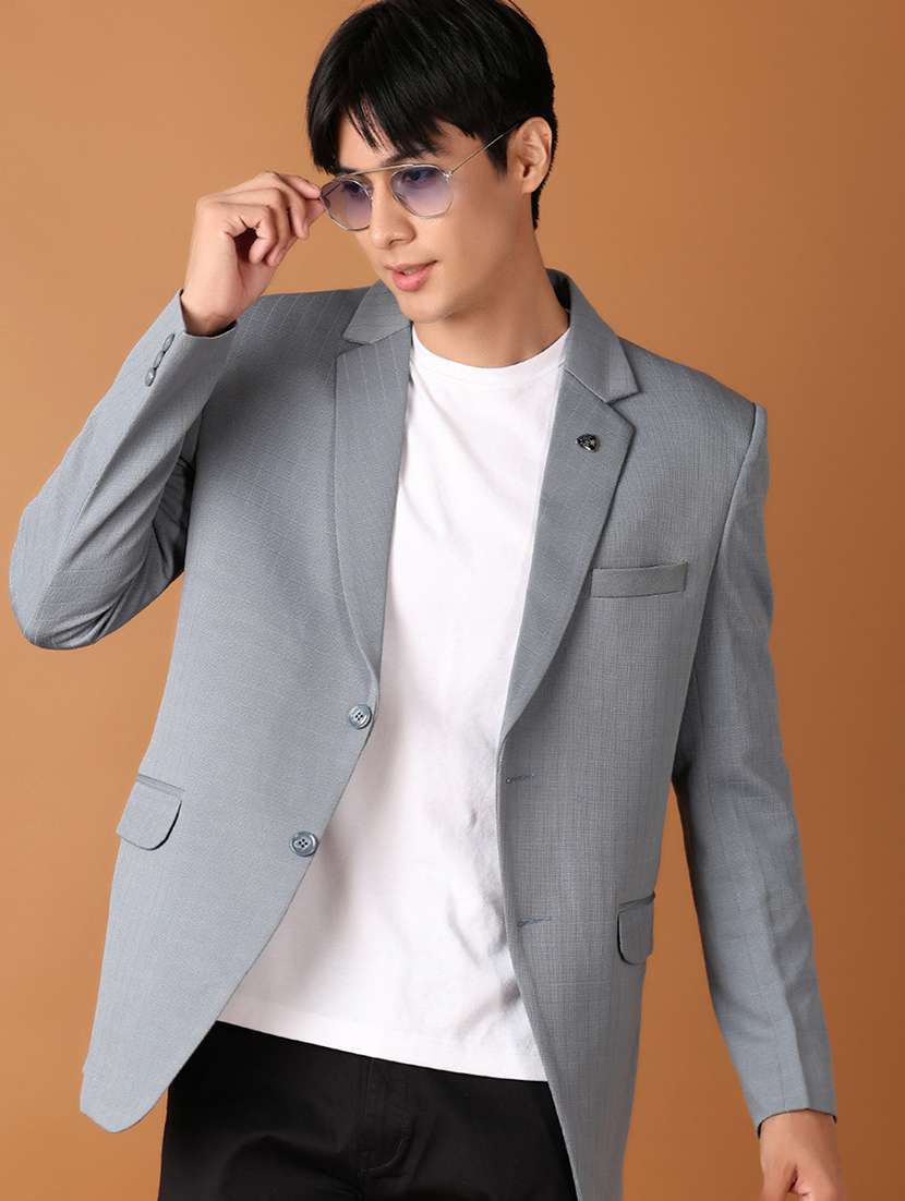 men self design single breasted blazer - 21496769 -  Standard Image - 3