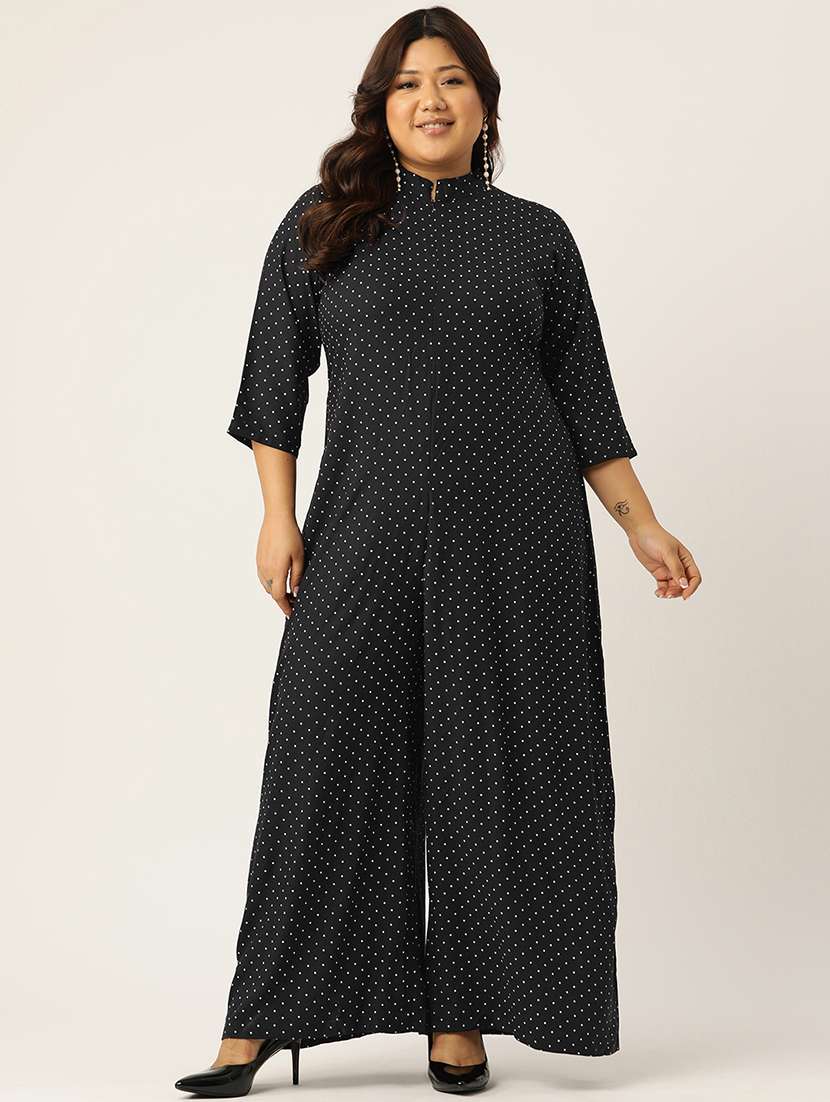 women mandarin neck printed full leg jumpsuit