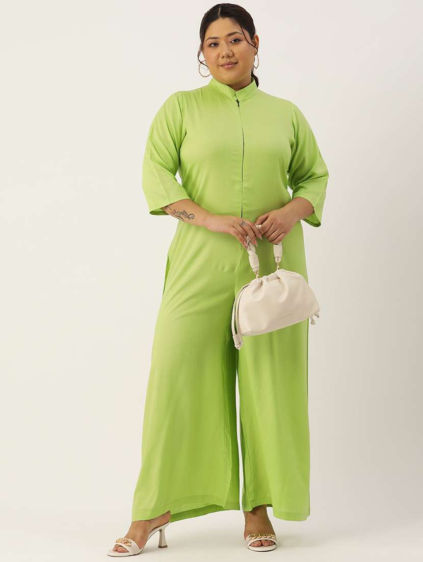 women mandarin neck solid full leg jumpsuit - 21497133 -  Standard Image - 3