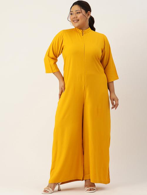 women mandarin neck solid full leg jumpsuit - 21497137 - Standard Image - 0