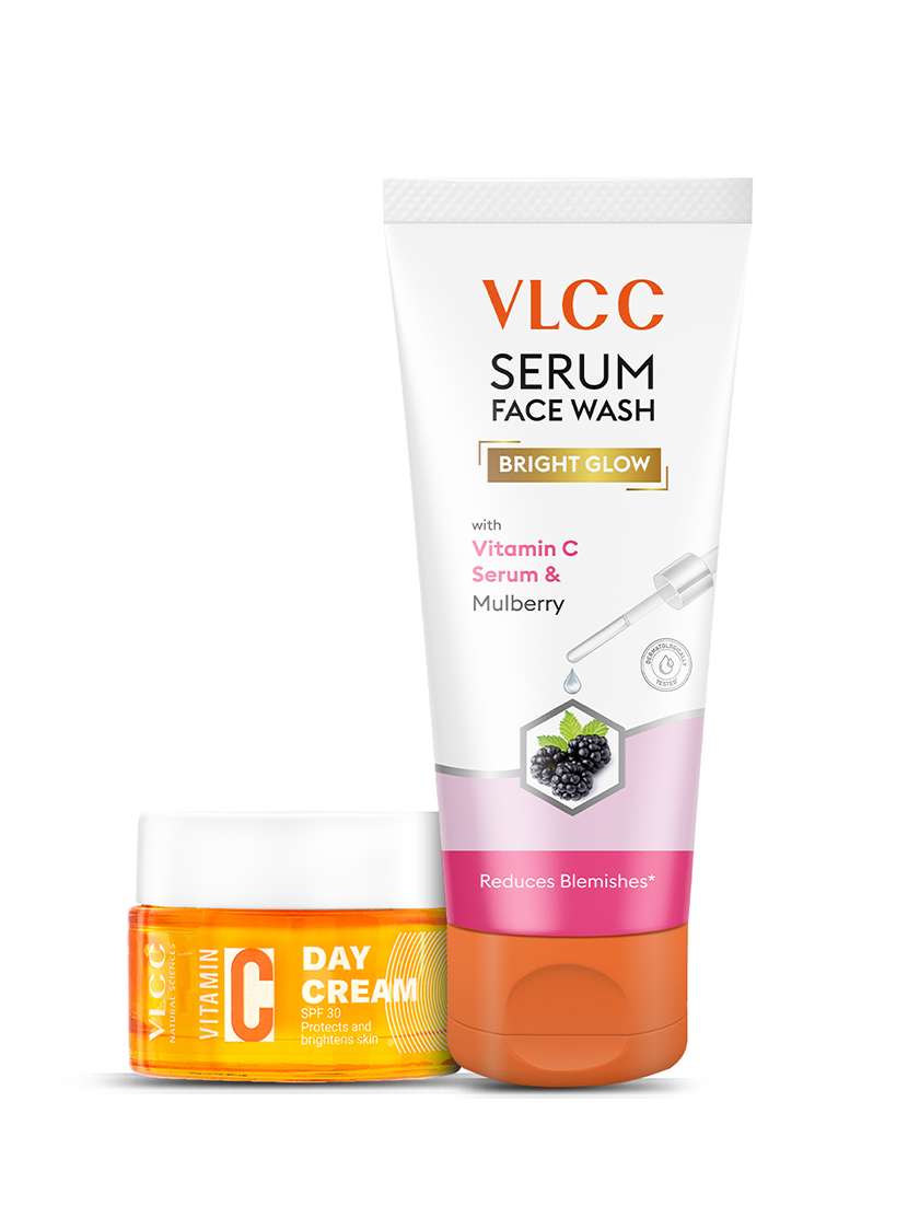vitamin c day cream spf 30 & bright glow serum facewash with vitamin c serum & mulberry combo