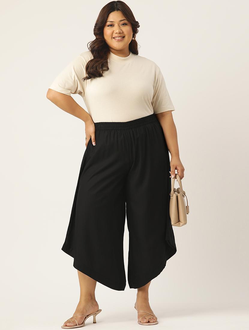 women high rise solid culottes trouser - 21497152 - Standard Image - 3