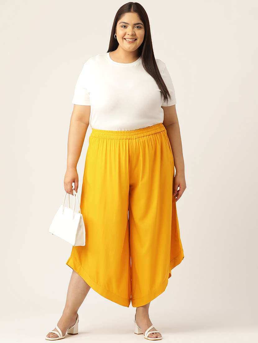 women high rise solid culottes trouser - 21497166 -  Standard Image - 3