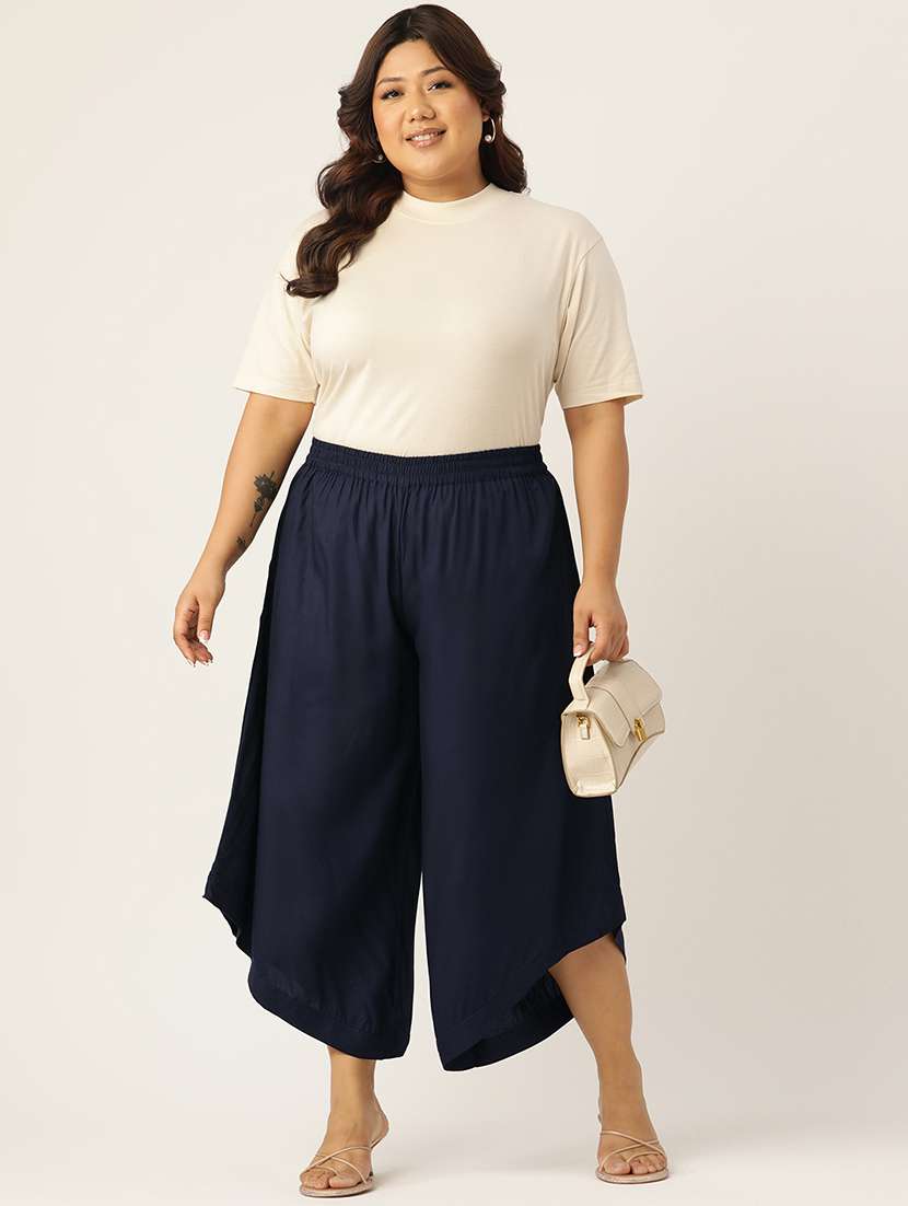 women high rise solid culottes trouser - 21497167 -  Standard Image - 3