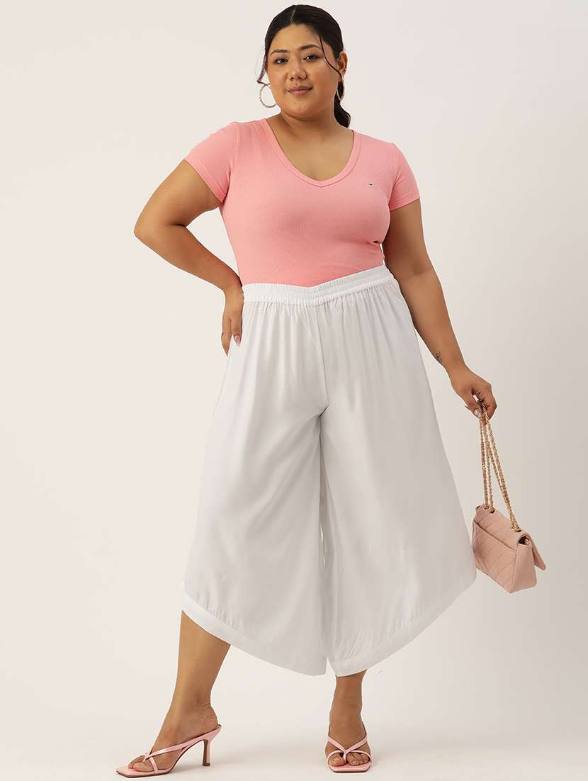 women high rise solid culottes trouser - 21497175 -  Standard Image - 3