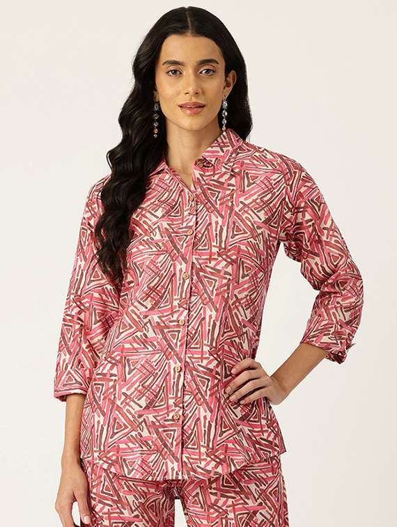 women collared printed regular shirt