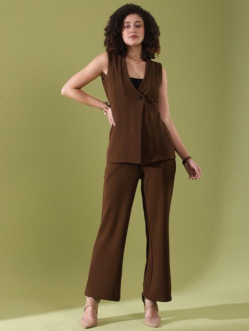 women solid top and trouser co-ord set - 21497325 - Standard Image - 0