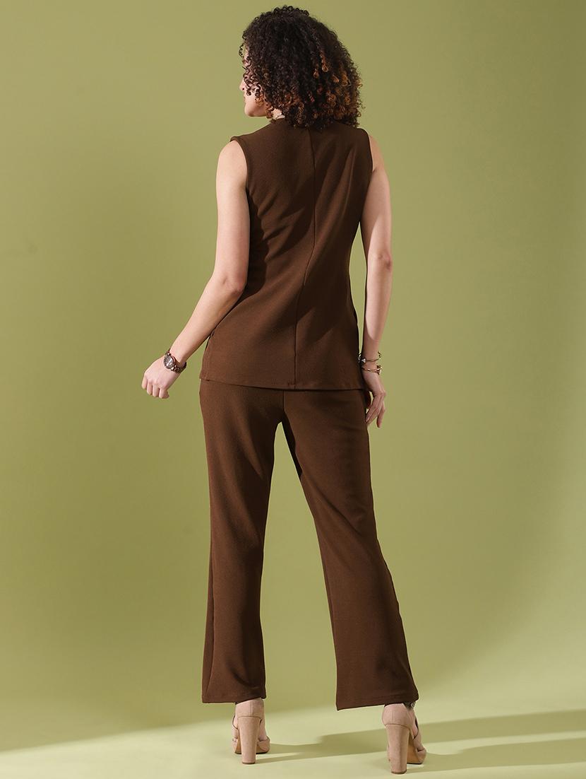 women solid top and trouser co-ord set - 21497325 - Standard Image - 3