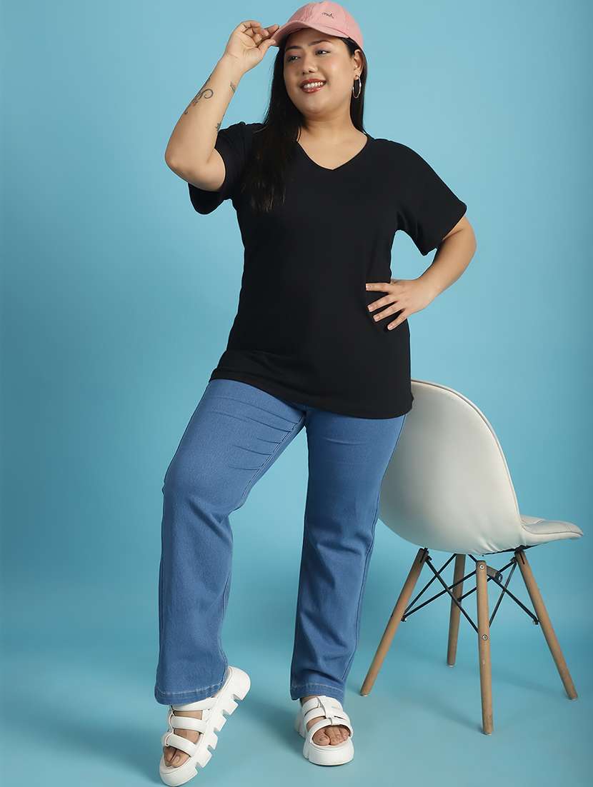 women v-neck solid regular t-shirt - 21497329 -  Standard Image - 3