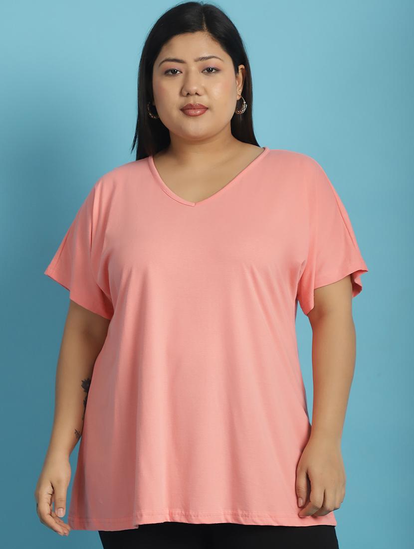 women v-neck solid regular t-shirt - 21497331 -  Zoom Image - 0