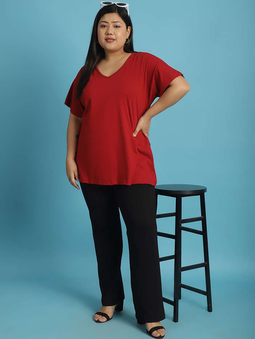 women v-neck solid regular t-shirt - 21497335 - Standard Image - 3