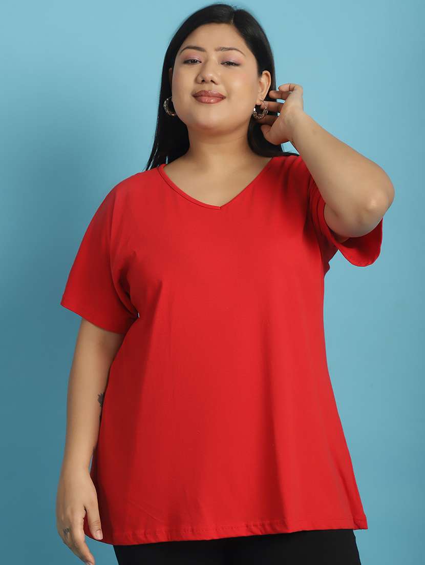 women v-neck solid regular t-shirt - 21497339 -  Zoom Image - 0