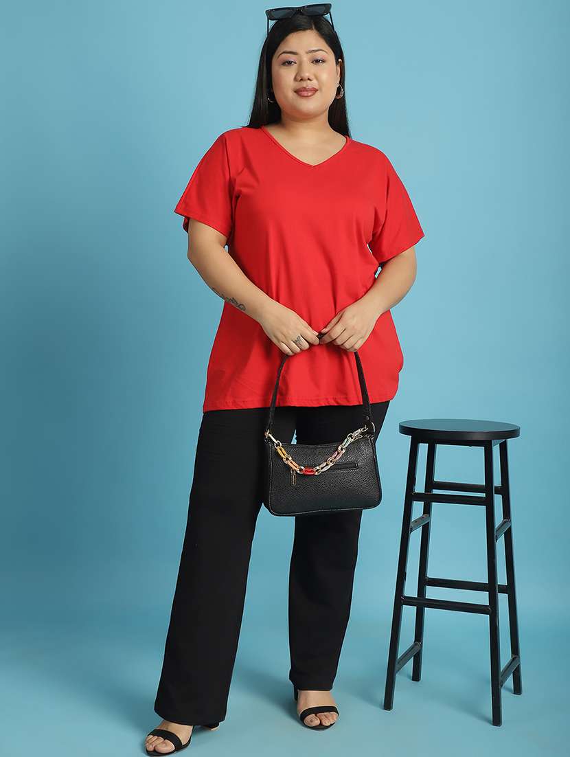 women v-neck solid regular t-shirt - 21497339 -  Standard Image - 3