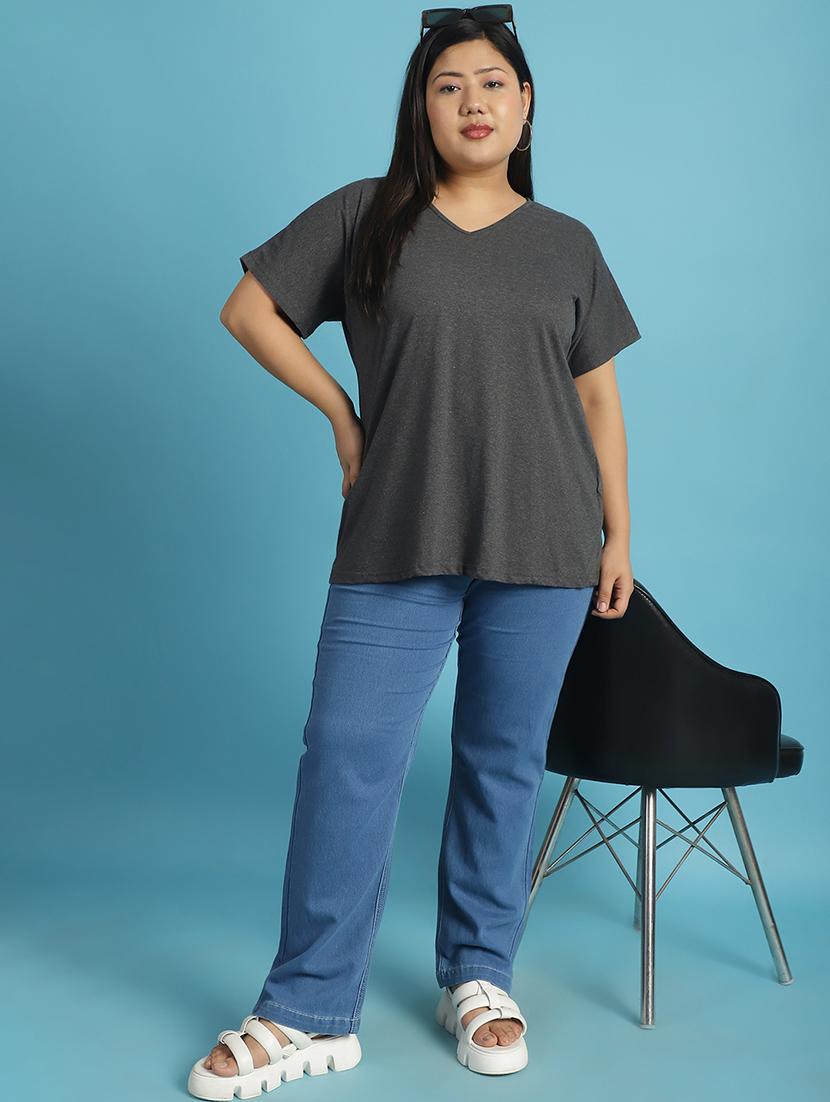 women v-neck solid regular t-shirt - 21497344 - Standard Image - 3