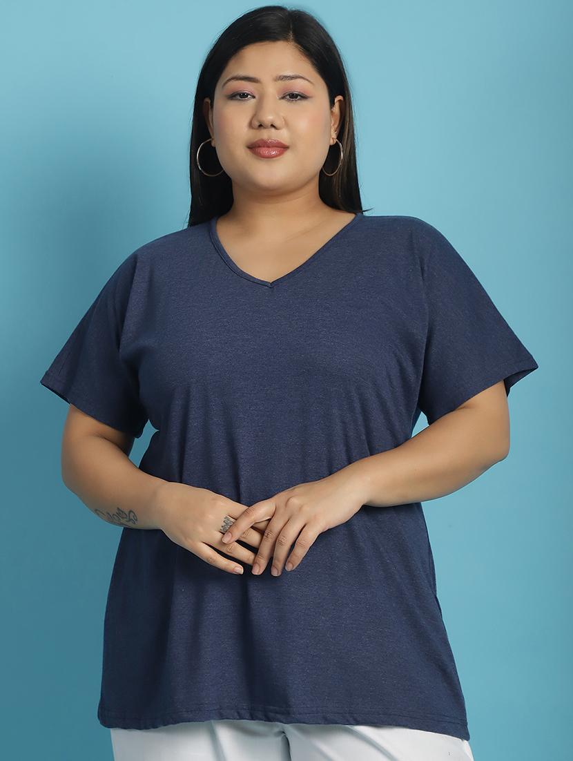 women v-neck solid regular t-shirt - 21497345 -  Zoom Image - 0