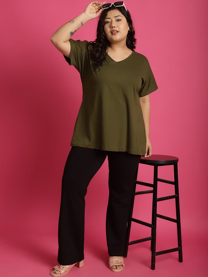 women v-neck solid regular t-shirt - 21497346 - Standard Image - 3