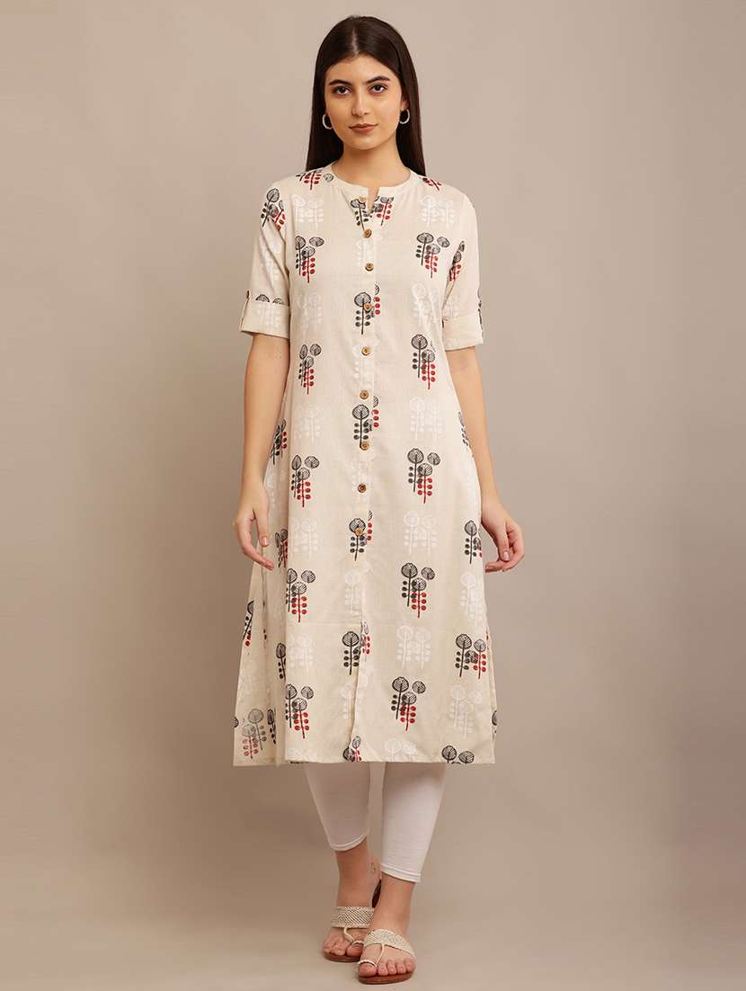 women beige cotton a-line kurta - 21497411 - Zoom Image - 0