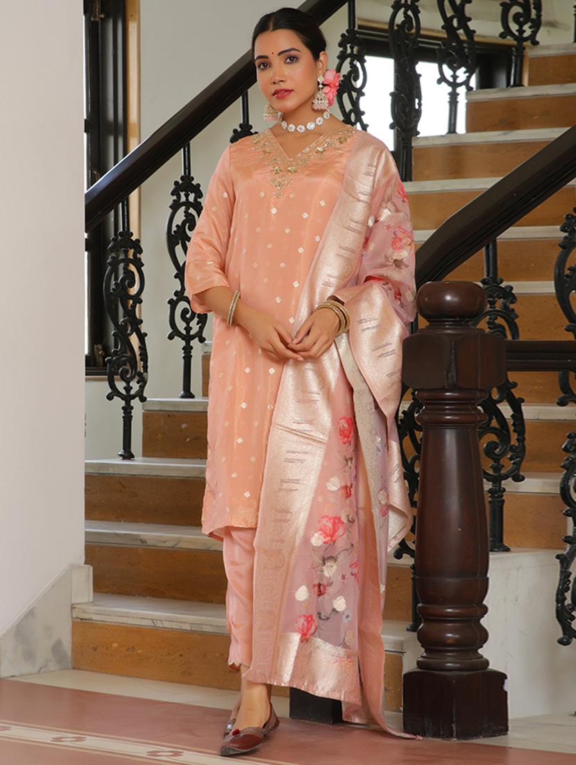 women three quarter sleeve kurta pant with dupatta set