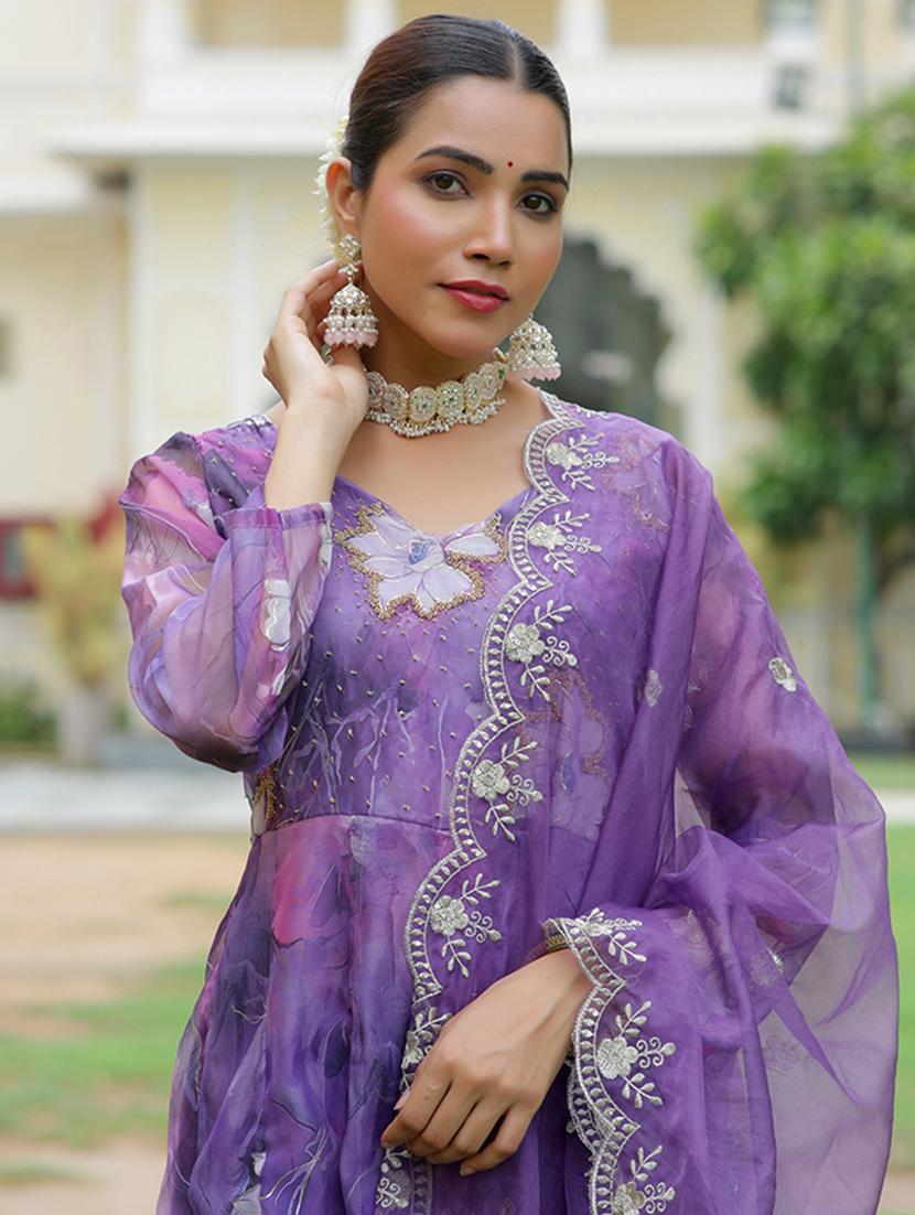 women purple long sleeve kurta pant with dupatta set - 21497430 - Standard Image - 3