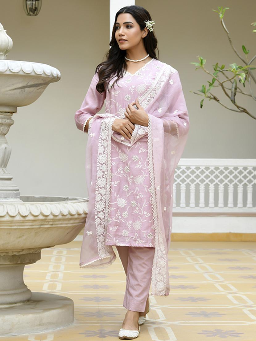women three quarter sleeve kurta pant with dupatta set