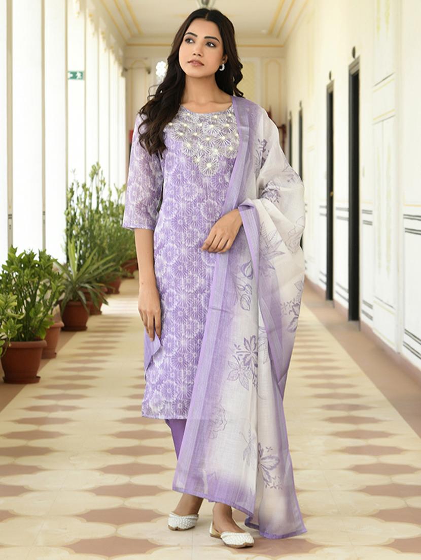 women three quarter sleeve kurta pant with dupatta set - 21497445 - Zoom Image - 0
