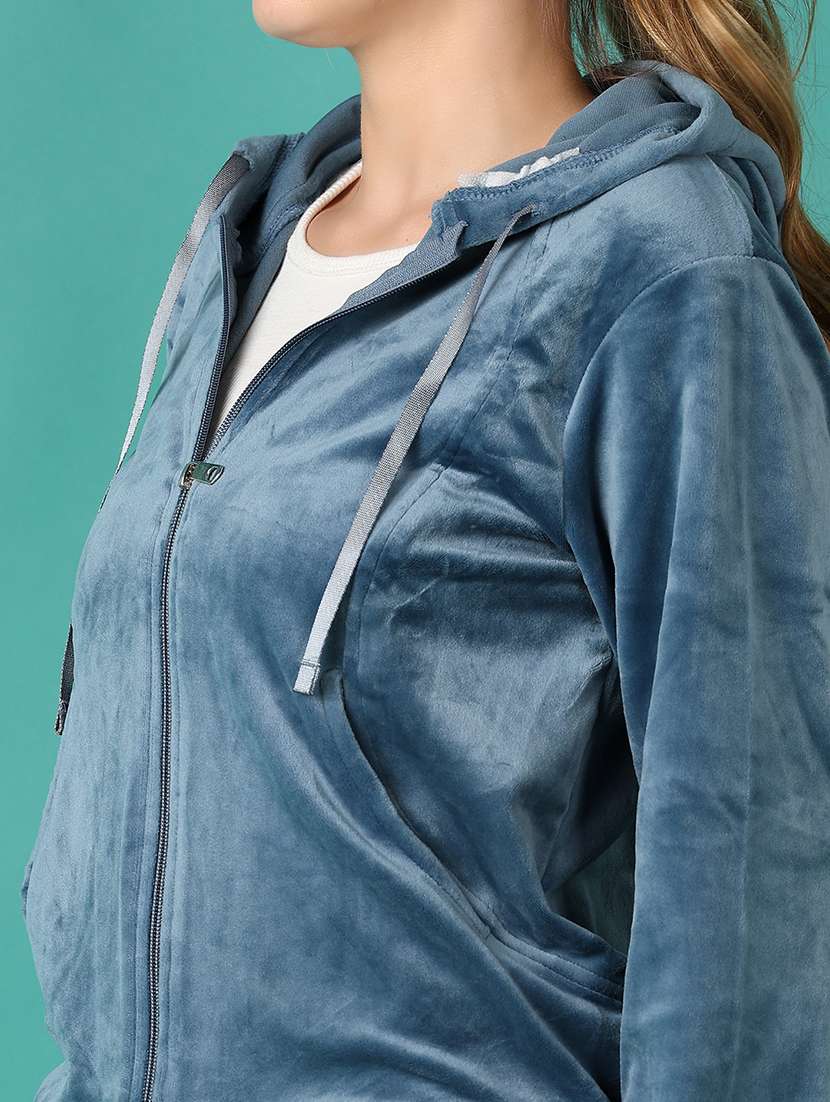 women solid hooded zipper sweatshirt - 21497497 -  Standard Image - 5