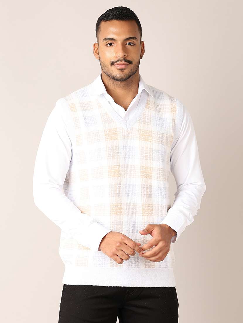 men v-neck checkered pullover