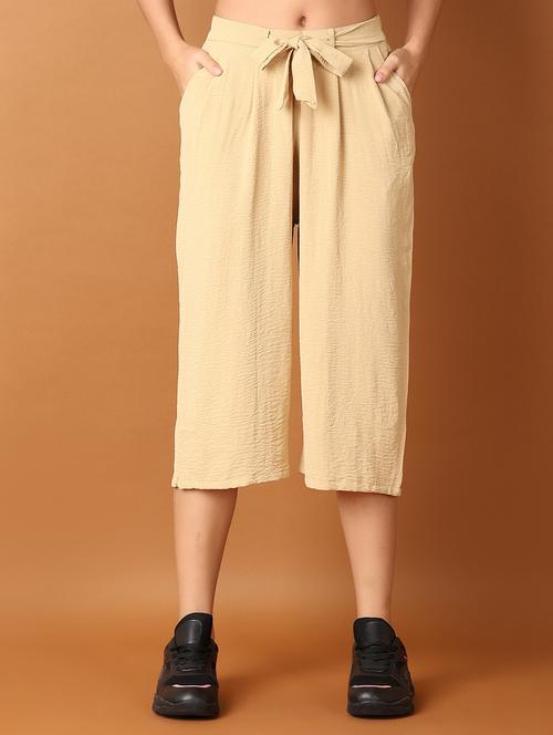 women beige solid capri - 21497586 - Standard Image - 0