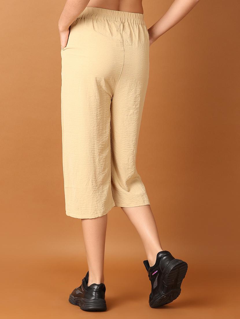 women beige solid capri - 21497586 - Standard Image - 3