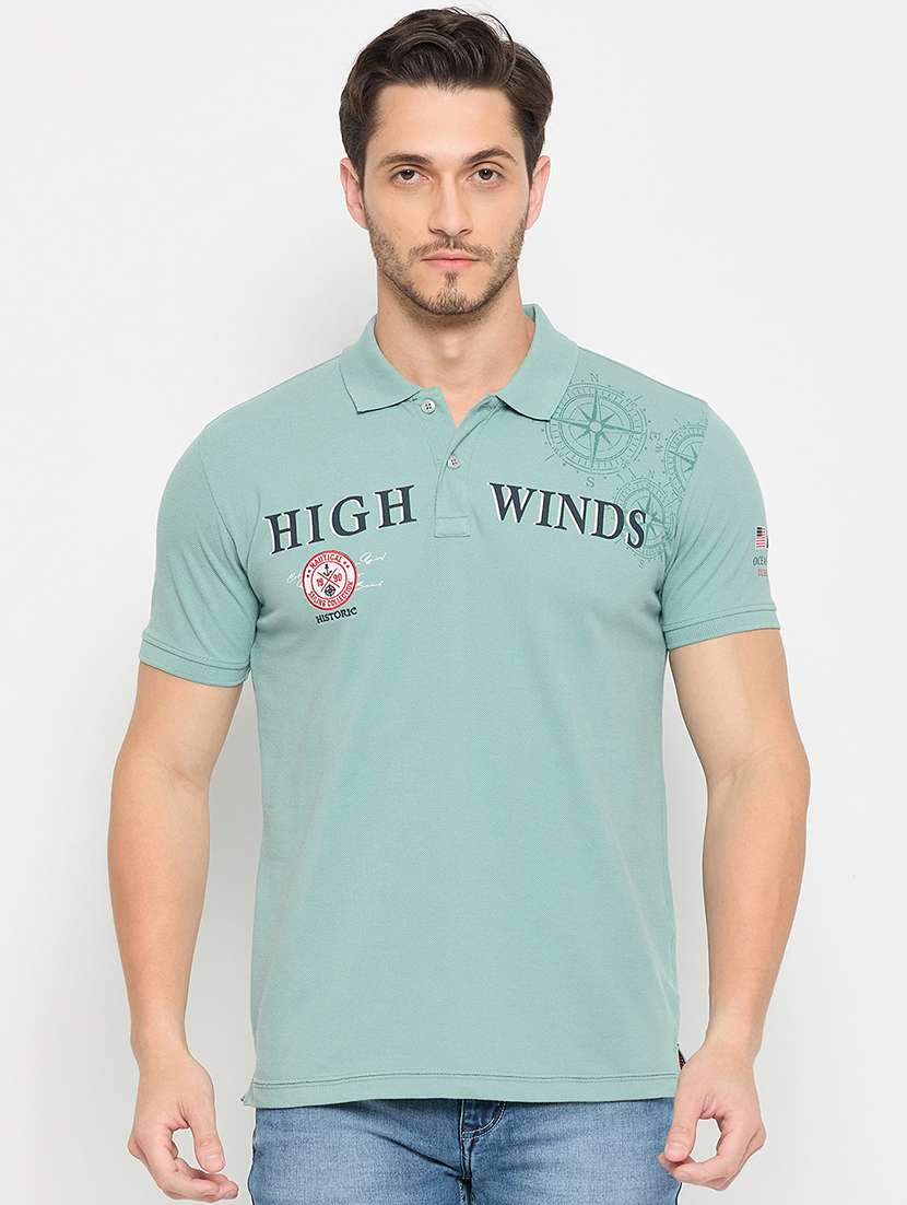 men chest printed short sleeve polo t-shirt