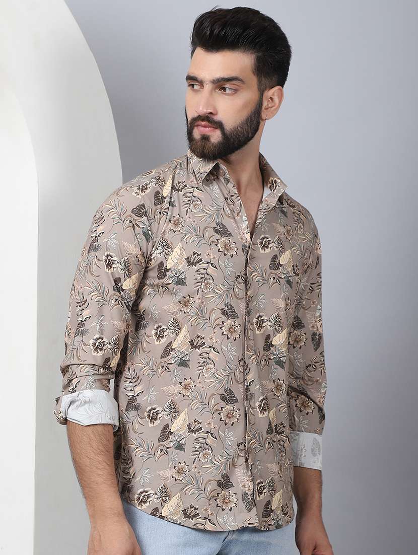men printed long sleeve casual shirt