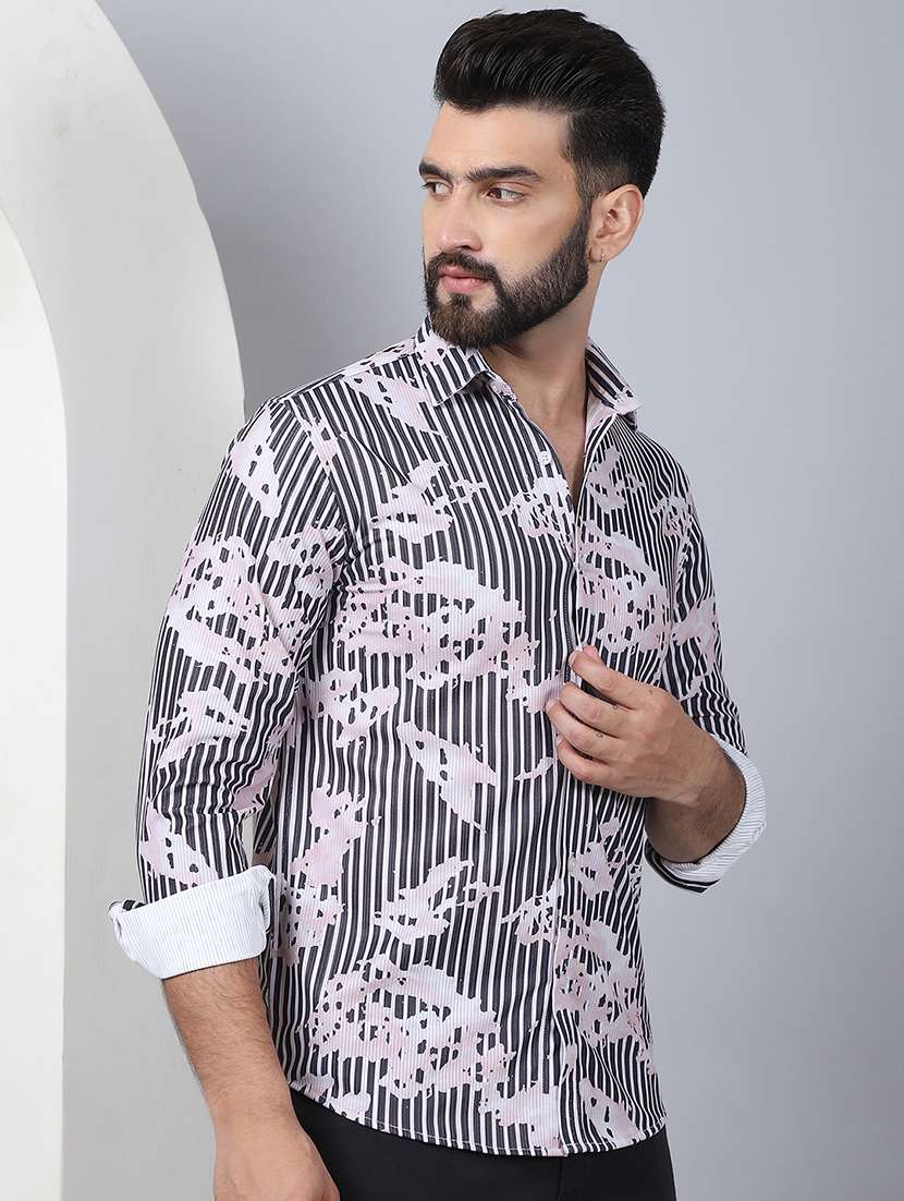 men printed long sleeve casual shirt