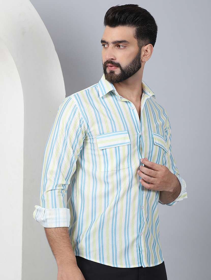 men striped long sleeve casual shirt