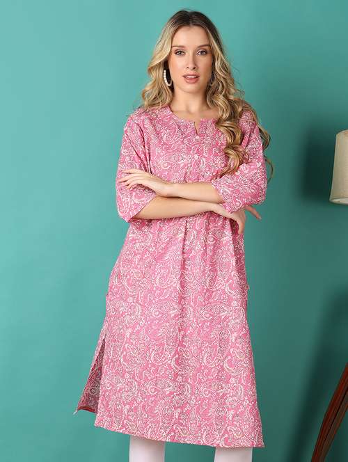 women paisley printed three quarter sleeve straight kurta - 21498559 -  Standard Image - 0