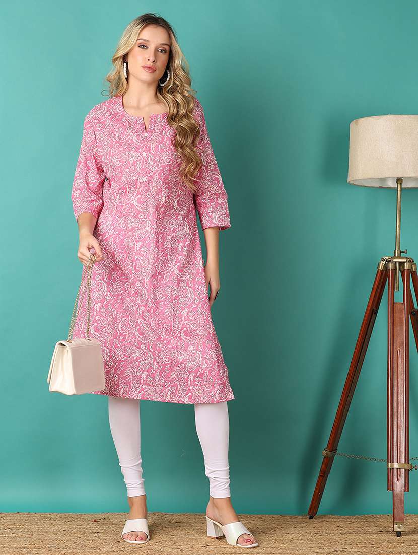 women paisley printed three quarter sleeve straight kurta - 21498559 -  Standard Image - 3