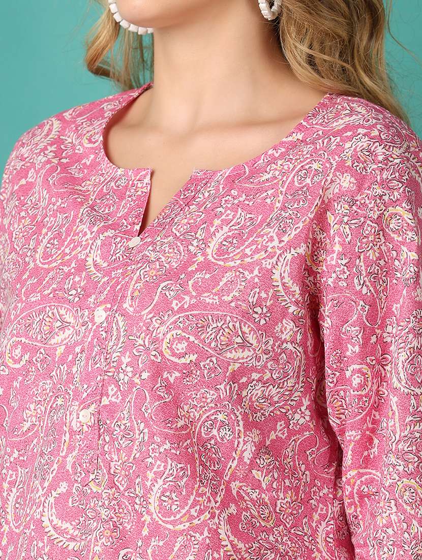 women paisley printed three quarter sleeve straight kurta - 21498559 -  Standard Image - 5