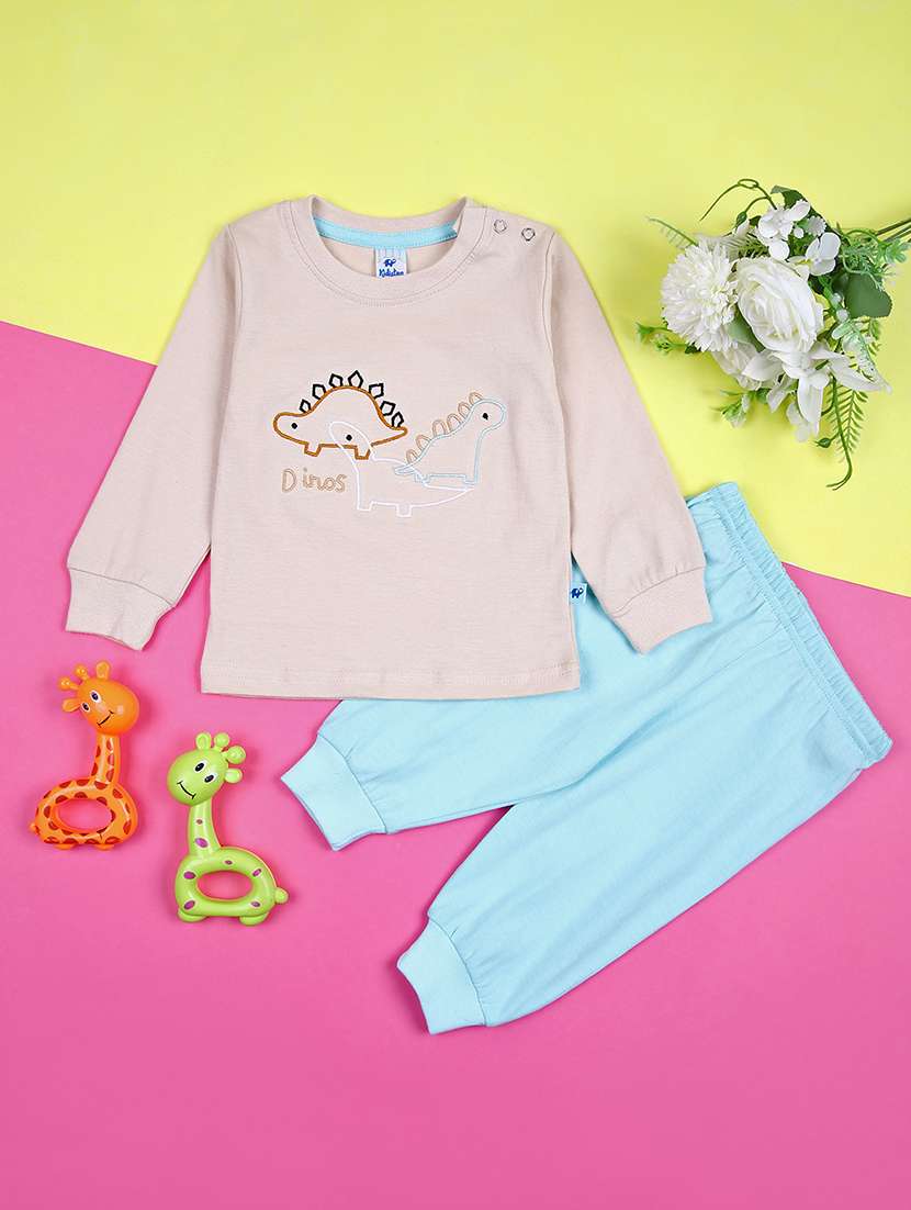 kids beige printed t-shirt & pajama