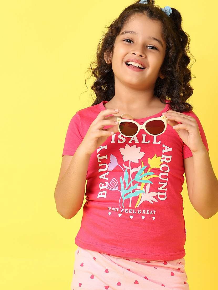 girls front printed round neck top & shorts set - 21498615 -  Standard Image - 3