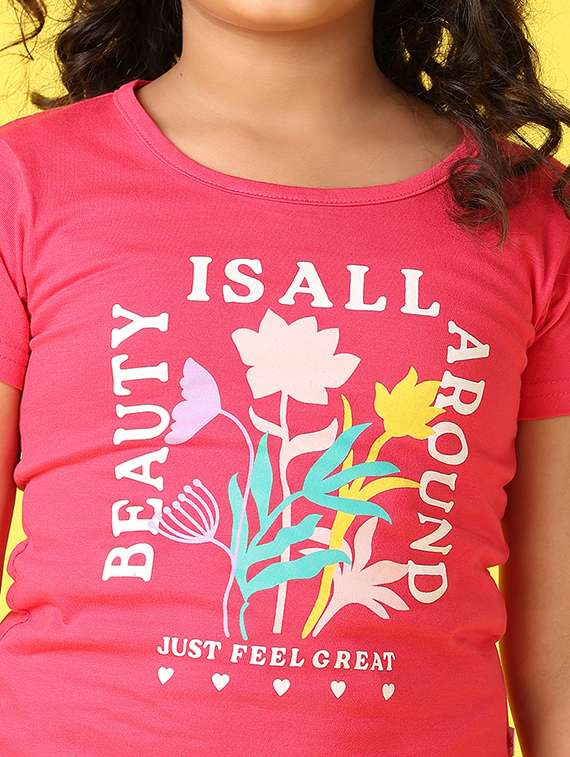 girls front printed round neck top & shorts set - 21498615 -  Standard Image - 5